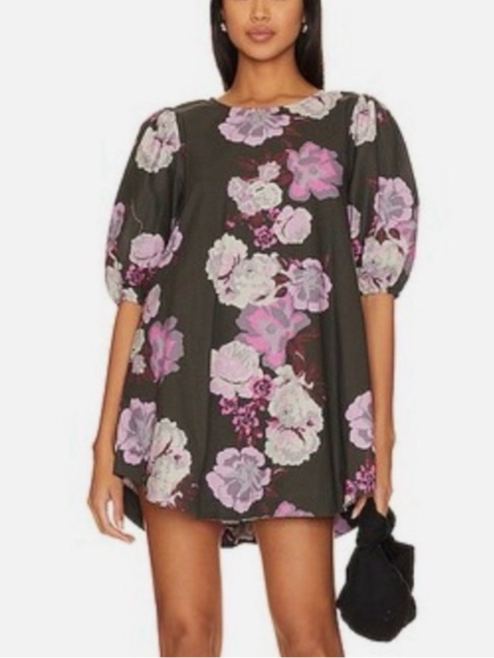 Free People Olive Mini Dress with Pink & Lavender Floral Print